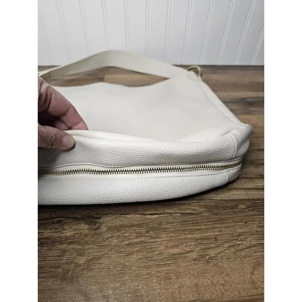 Laggo Leather Shoulder Bag Hobo Cream‎ White Expandable